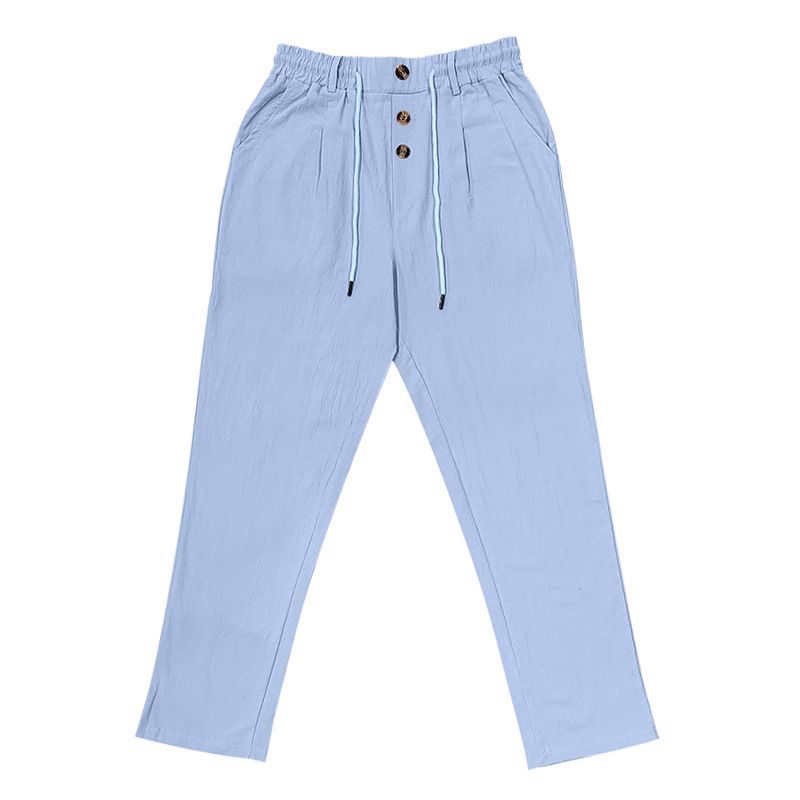 Men's Bottoms Pants Casual American Men's Cotton Linen Pants Button Decoration Drawstring Summer Beach Pants Straight Tube Solid Color Breathable Pants