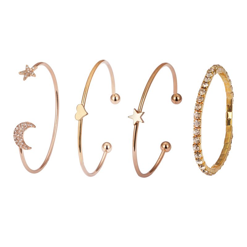 4pcs/Set Vintage Fashion Charm Star Moon Bracelet for Women Personality Gold-plated Stainless Steel Bracelet Punk Jewelry Sets