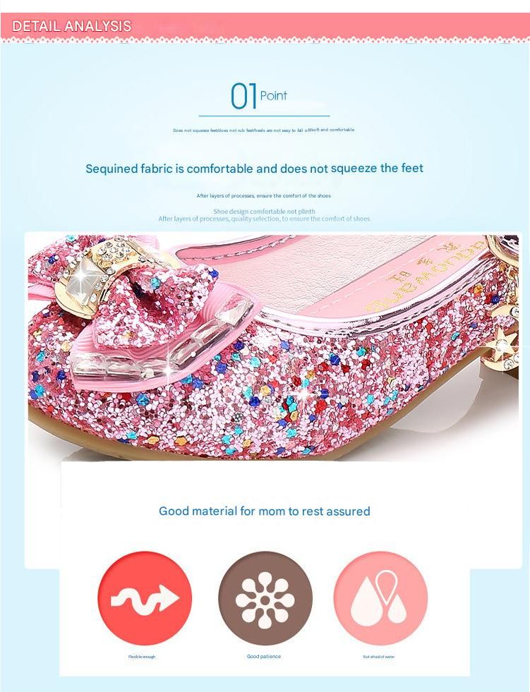 Dress Shoes Autumn New Girls' Small High-Heeled Leather Shoes Sparkling Shoe upper with Bow Decoration for Children's Dance Shoes