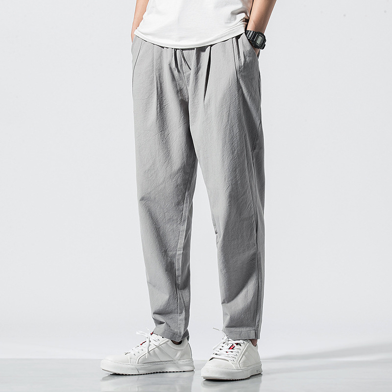 New Chinese style foreign trade autumn cotton linen pants men's retro plus size loose Harlan pants