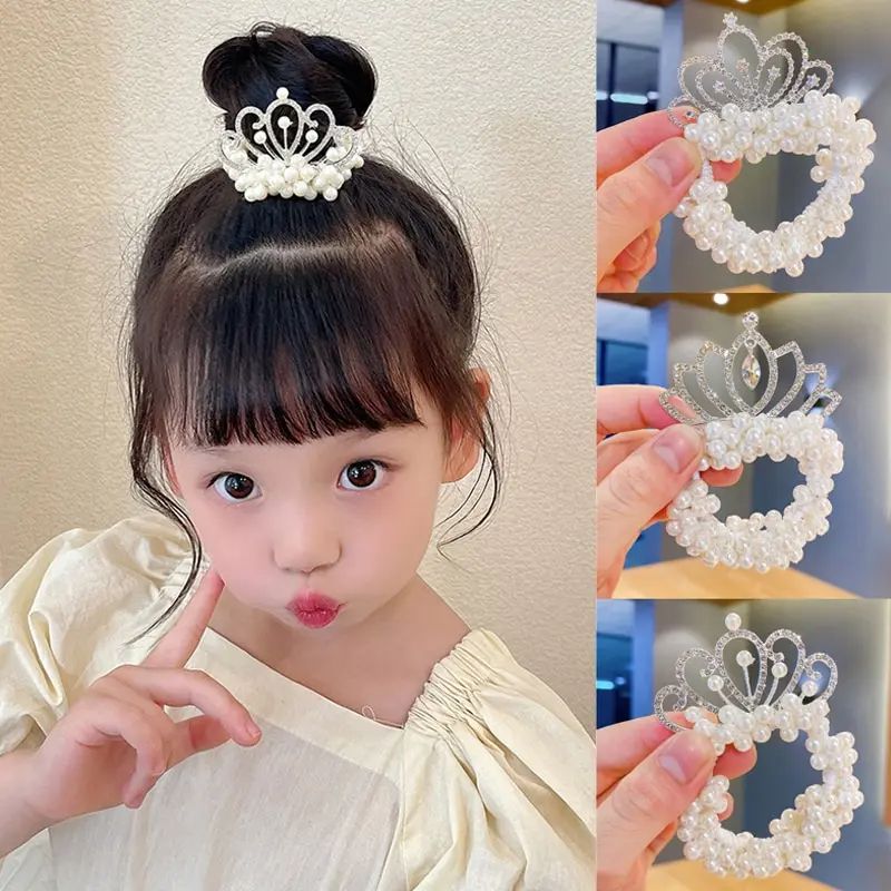 1PCS New Fashion Pearl Crown Princess Cute Kids Elastic Hair Bands Children Hair Ties Girls Hair Accessories Baby Headwear