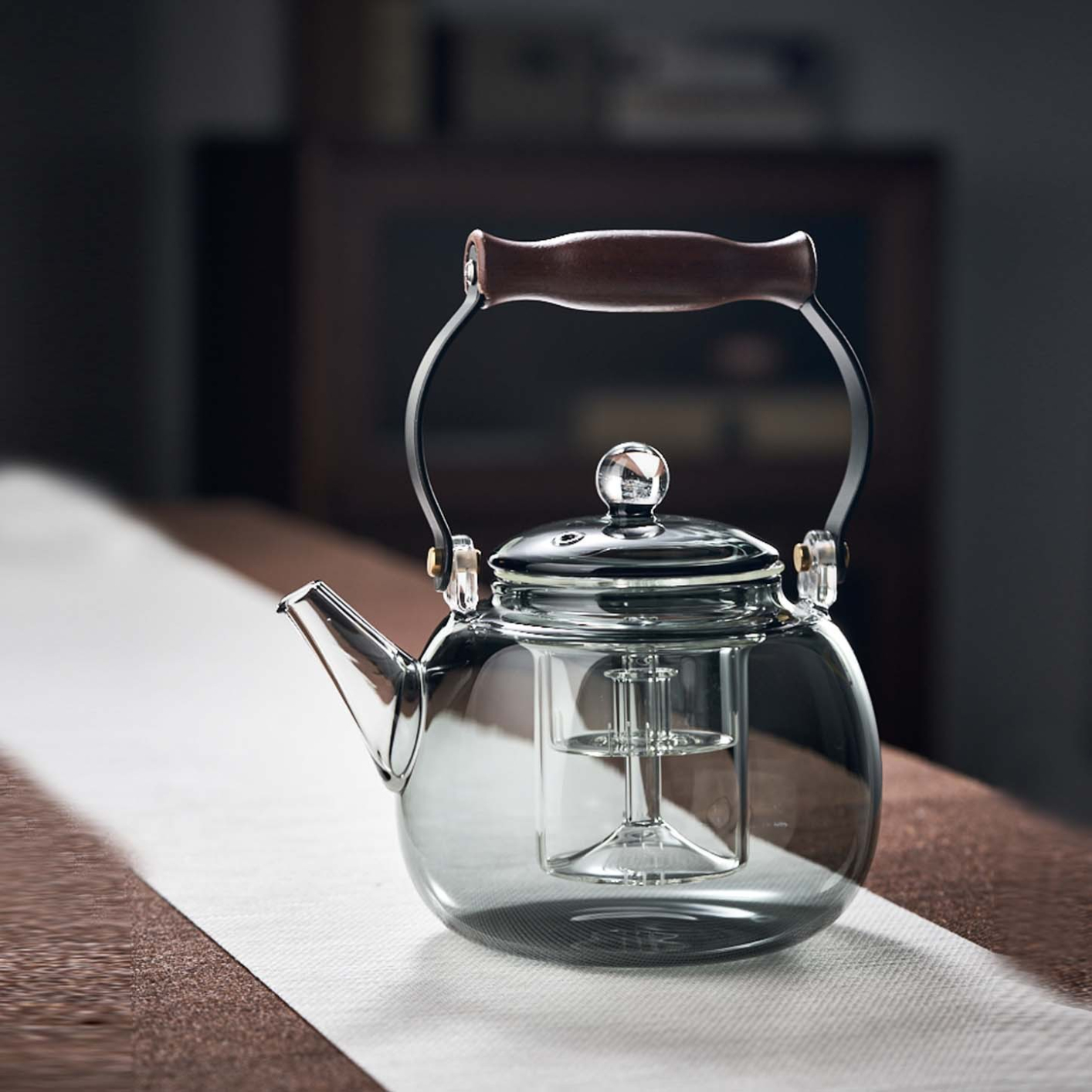 Grey 800ml Glass Teapot Kettle With Glass Infuser, Teapot With Strainer For Loose Tea, Safe On Stovetop, Tea Pot With Bamboo Handle