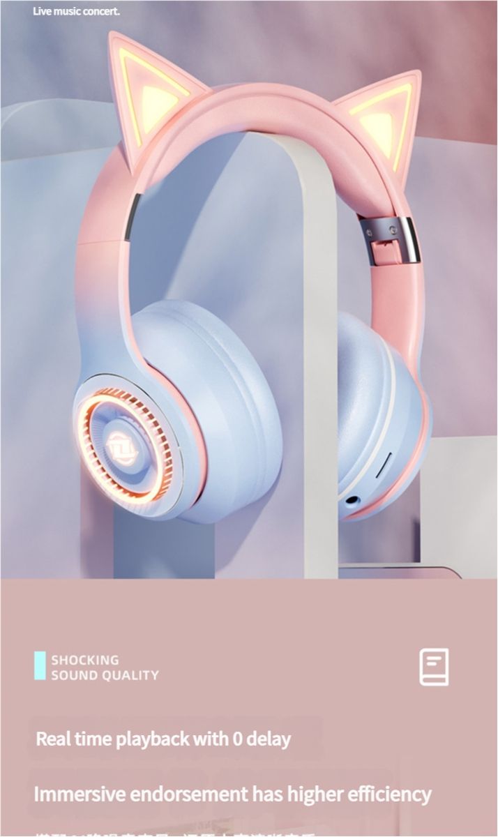 Cat Ear Ears Back Earphones Head Mounted Children's Recitation Bluetooth Student Learning Specific Luminous Endorsement Artifact