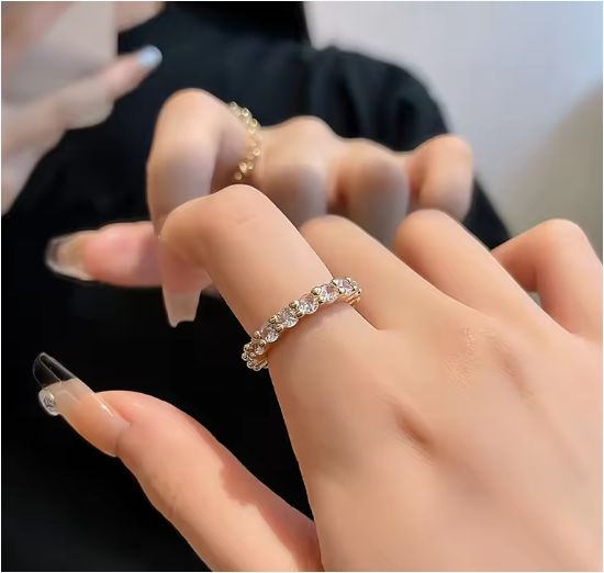  Brass Rings Full Zircon Open Rings Gold Silver Light Luxury Rings For Women
