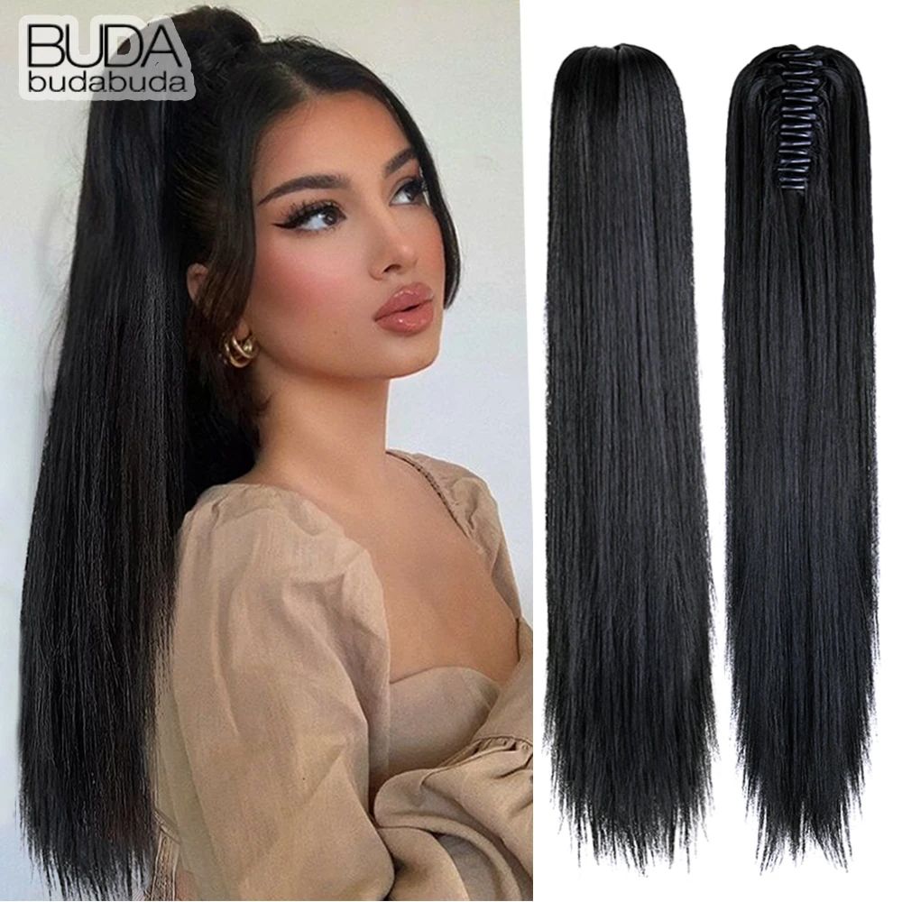 22Inch Synthetic Ponytail Hair Extension Long Straight Claw Clip Ponytail Heat Resistant Natural Wave For Women Blonde Hairpiece