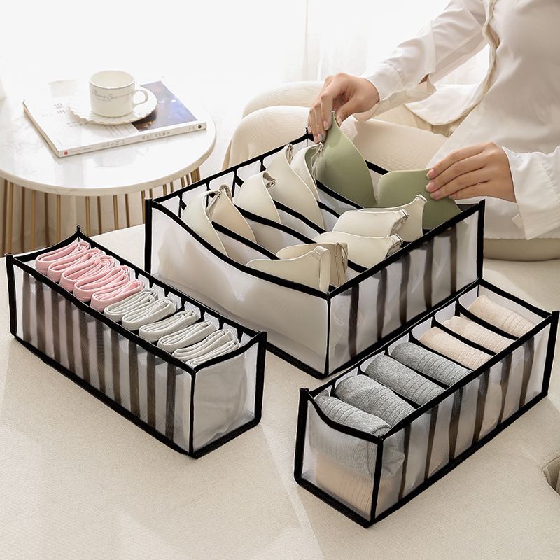 Underwear Storage Box Grid Drawer Style Socks Three In One Multifunctional Mesh Fabric Drawer Style Organizing Box Home Storage Organization Baskets Bins Containers Open Storage Bins