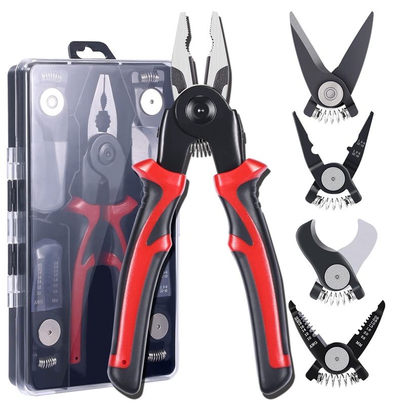 Multi functional five in one interchangeable pliers set tool, wire pliers, tiger pliers, wire stripping pliers, wire pressing pliers, pointed nose pliers