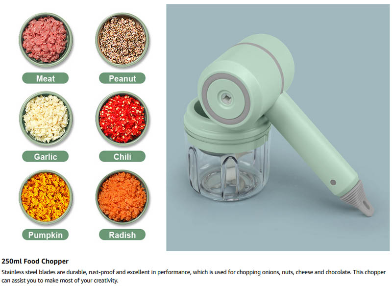 OWL Cordless Hand Mixer Electric with the Function of Chopper, 3-in-1 Speed Change Hand Mixer for Kitchen Baking and Baby Food Etc, with 304 Stainless Steel Egg Beater, BPA-free Food Chopper