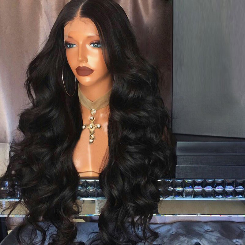 26 inches Lace Frontal Wigs Closure Wigs Wave fiber wigs Lace Wigs for Black Women Black Color 1B