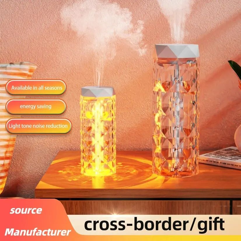Crystal Lamp Humidifier with Colorful Atmosphere Light Silent Ultrasonic Humidifier 2 Adjustable Mist Modes for Home Bedroom
