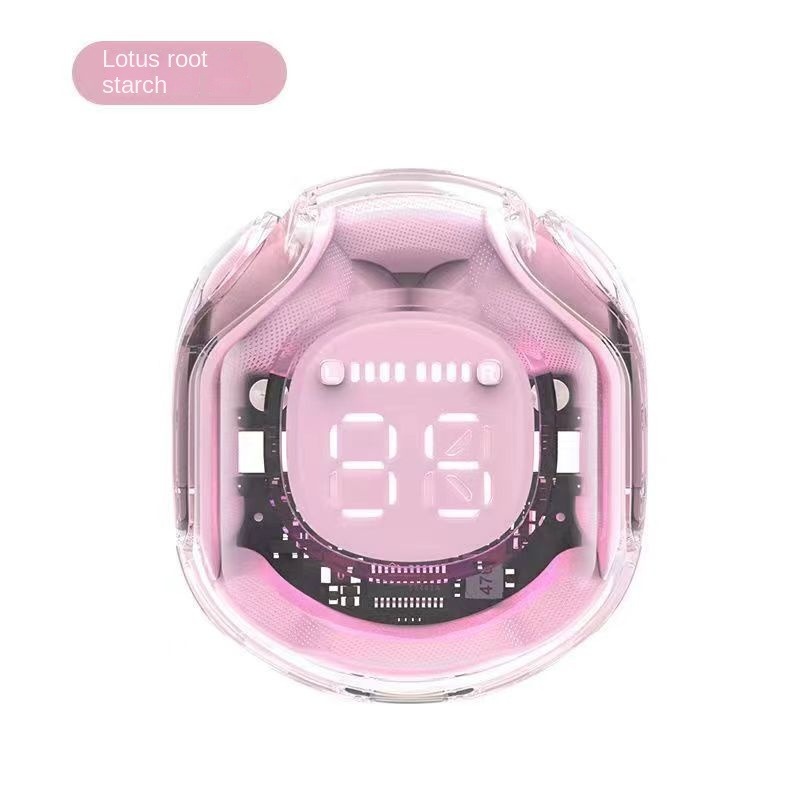 New sports Bluetooth HK6 headphones transparent digital display long battery life transparent second-generation noise reductionpink