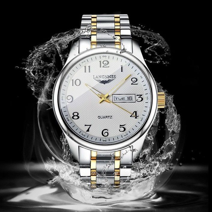 Swiss Fashion Men Quartz Wristwatch Dual Calendar Day & Date Display Luxury High Grade Automatic Watch Business Casual Stylish Non-Mechanical Watch for Men Daily Party Gift