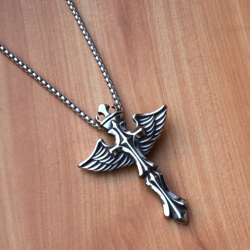 Fashion Angel Wing Pendant Necklace, Titanium Steel Necklace, Street Trendy Hip Hop necklace
