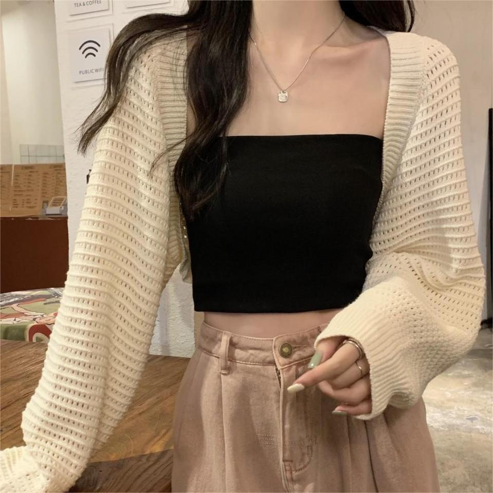 Women s Summer New Fashion Loose Hollow Short Top Cardigan Long