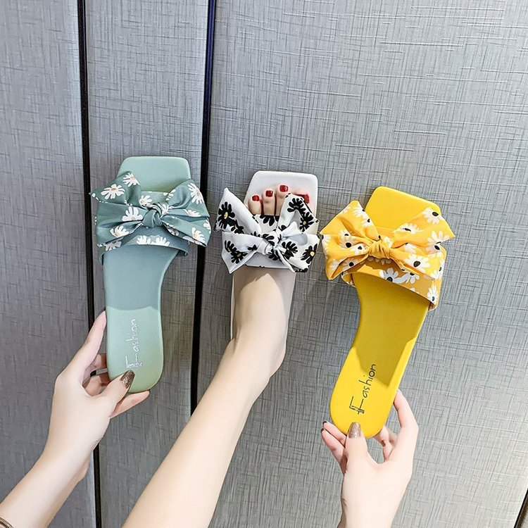 women's square toe slippers bow embellished beach shoes cute girl non slip casual shoes