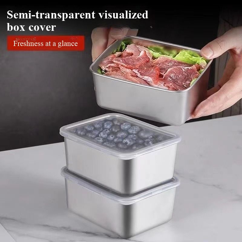 Food Grade Stainless Steel Airtight Food Container, Sealed Refrigerator Organizer Box with Lid for Dumpling Freezing Fruit Leftover Meal Prep Storage