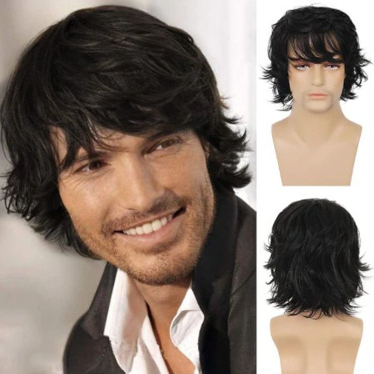 2026 New Men Medium Long Curly Wig, features trendy fluffy layered curly design, restoring natural male hair texture and modifying head shape perfectly. Made of premium high-temperature resistant synthetic fiber