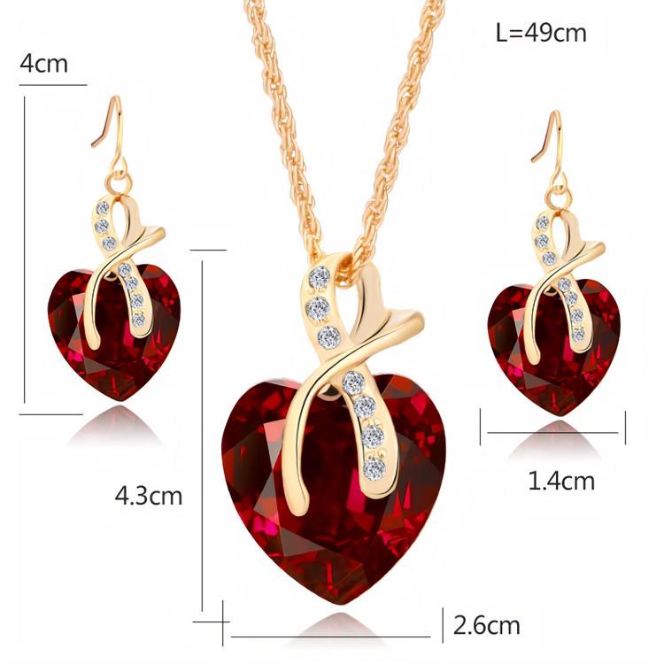 Huadeer Vintage Female Rainbow Crystal Jewelry Set Charm Gold Color Dangle Earrings For Women Simple Love Heart Wedding Chain Necklace