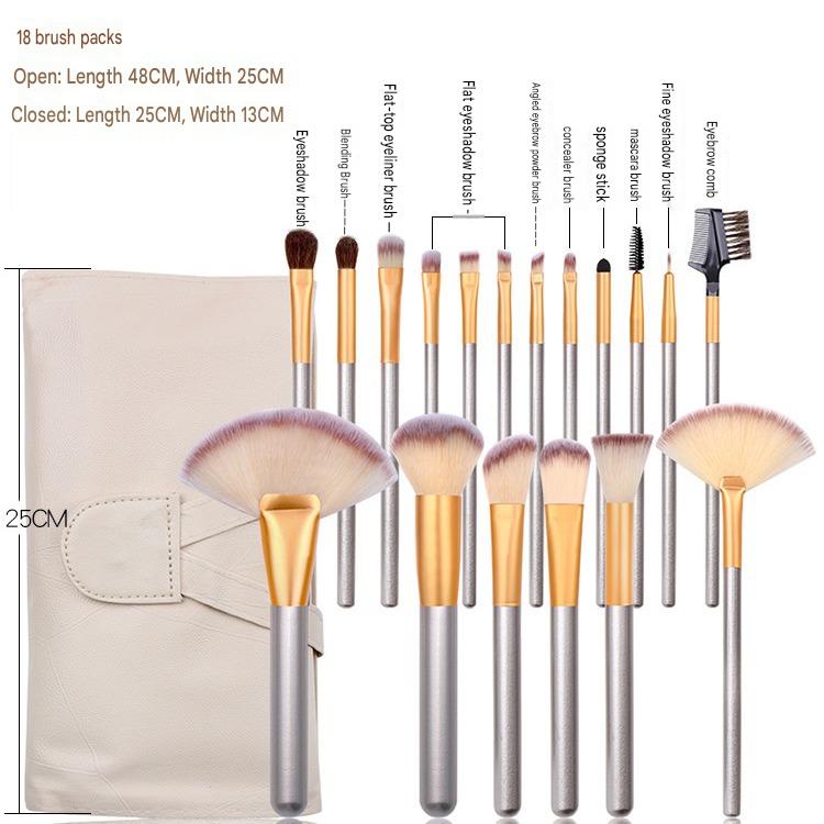 Beginner Makeup Brush Set with Wooden Handles, 12/18/24 Pcs Cosmetic Brushes Kit, Off White Brush Storage Bag, Complete Professional Beauty Makeup Tools for Daily Makeup
