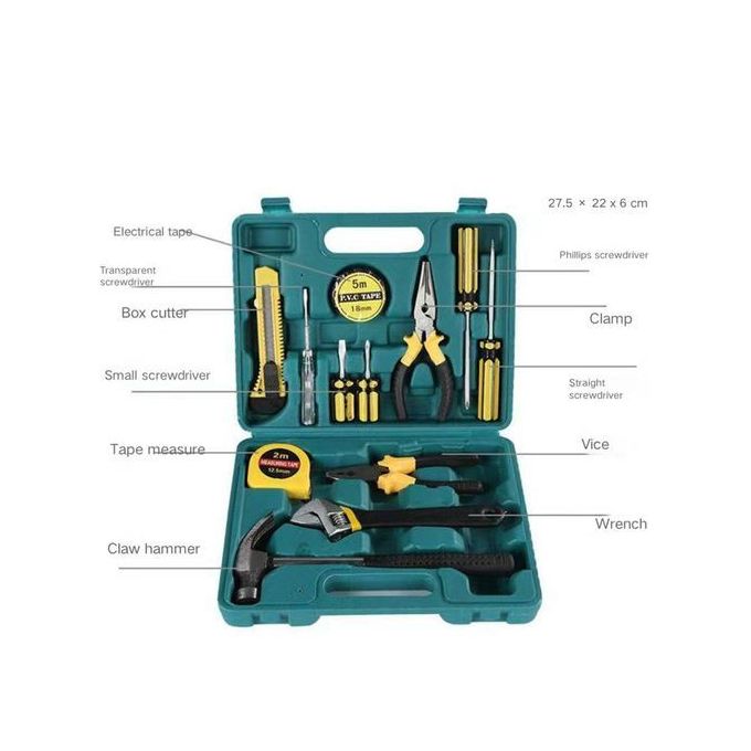 13 in 1 Hardware Tools Repairing Set Kit Tools box Case - Green