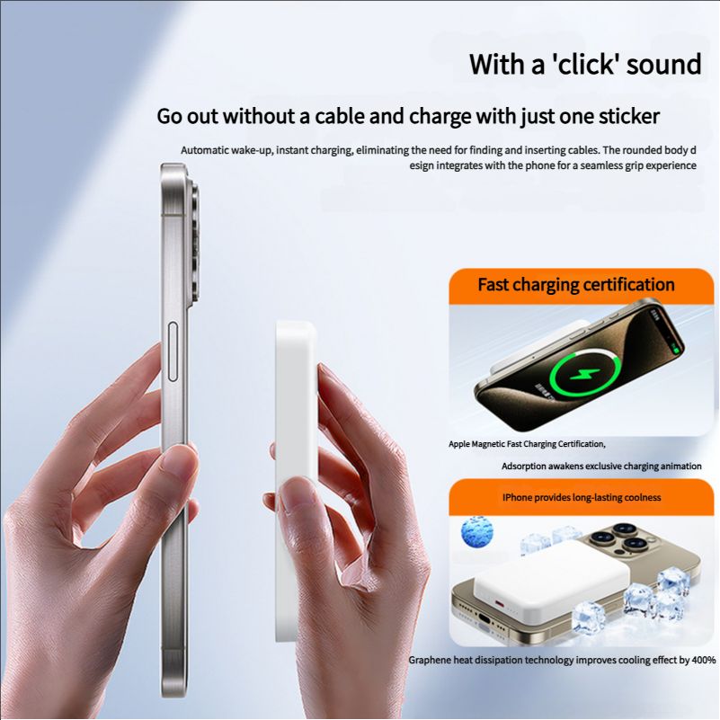 Suitable for Apple phones, Magsafe magnetic wireless power bank, fast charging, lightweight official mobile power bank