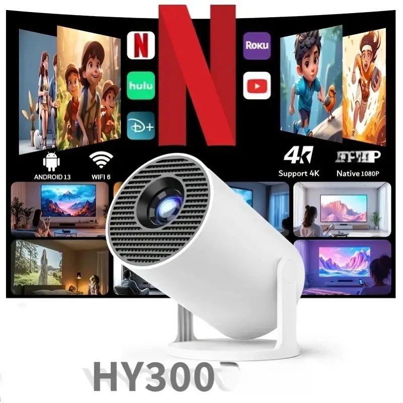  2026 Upgraded HY300PRO Mini Projector with WiFi and Bluetooth, Portable Projector 4K Support, Auto Keystone, 180 Degree Rotation, Smart Proyector for Home Outdoor