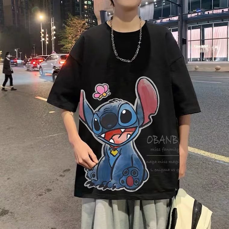 XWP Men's Summer New Print Loose T-Shirt Half-Sleeved Crewneck Top
