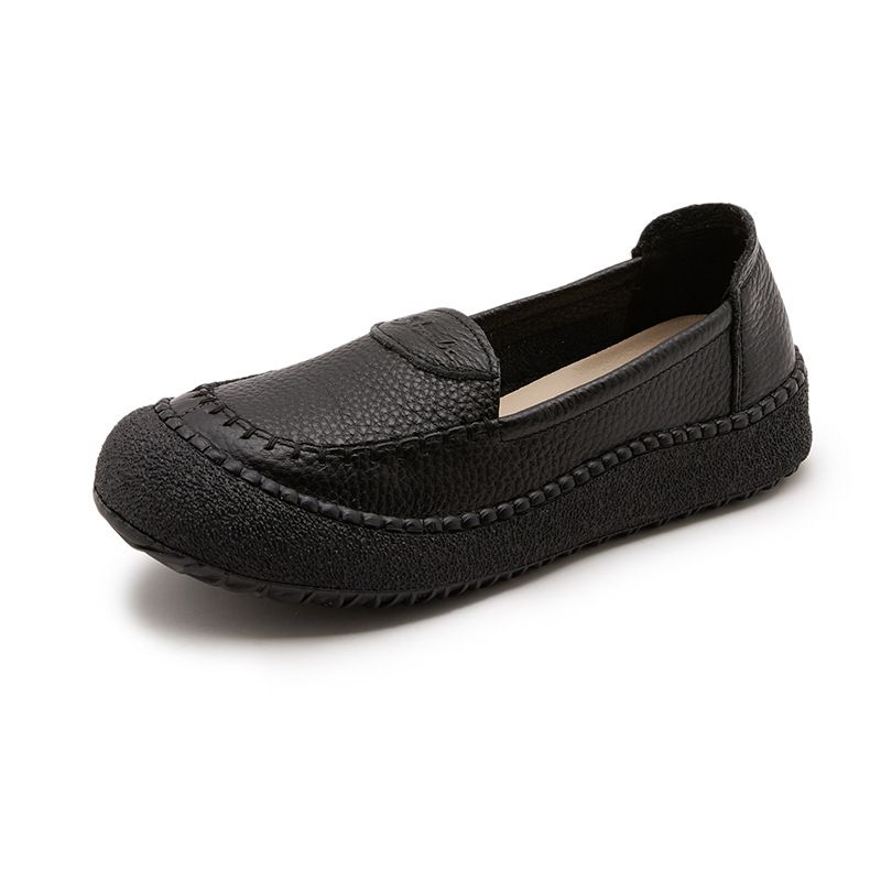 Leather Shoe Lady Oxford Shoe Top Layer Cowhide Stitching Genuine Leather Mother Shoes Women's Spring Soft Soled Soft Top Single Shoes Women's Casual Leather Shoes