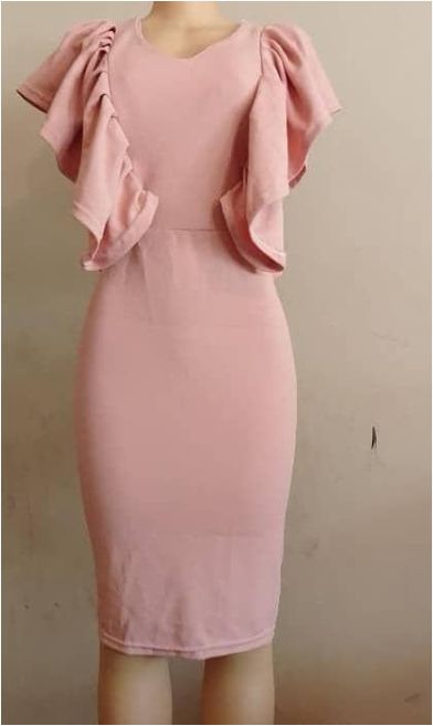 Ladies Solid Color Round Neck Hip Pencil Skirt Bodycon Dresses 