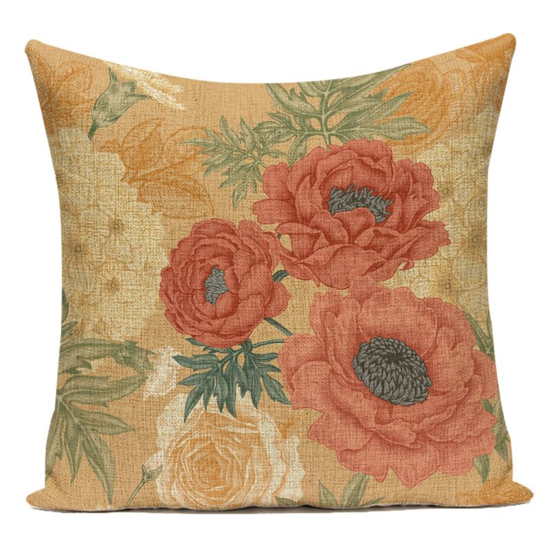 L2361 Vintage Style Floral Pattern Linen Throw Pillow Covers Sofa Pillowcase Car Square Throw Pillowcases Home Decoration 45x45cm