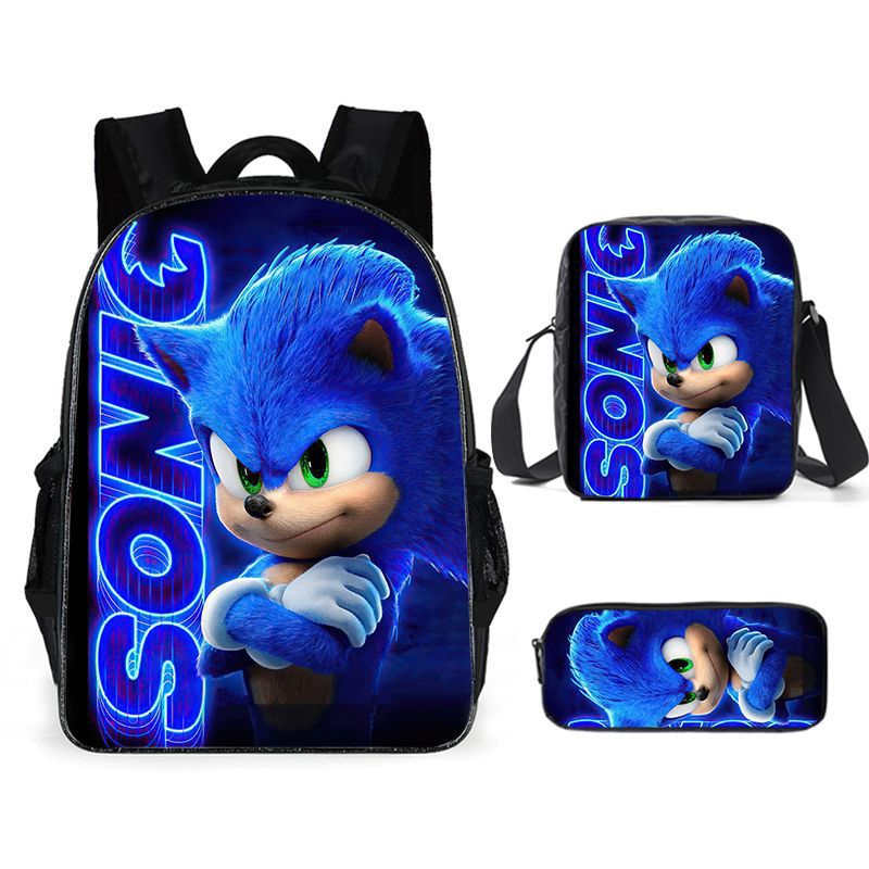 T13 Boy Girl Unisex Sonic 20L Backpack 3 Pcs Set, Fashion School Bag Shoulder Bag Pencil Purse