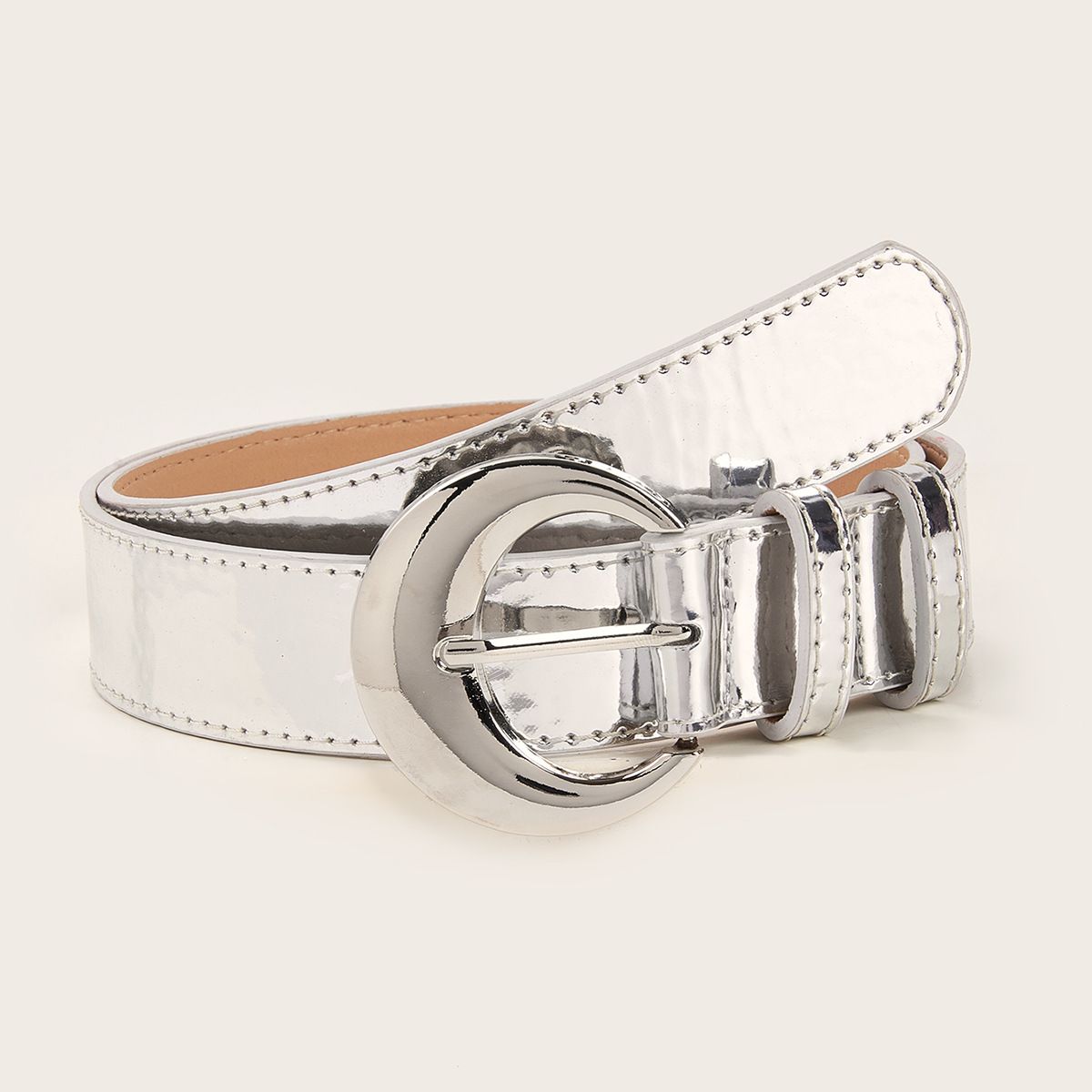 New mirror silver buckle belt with simple retro women's belt 1175