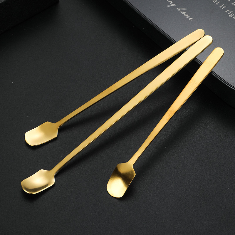 Retro Bar Coffee Spoon Round Head Spoons Gold Stainless Steel Spoon Long Handle Square Head Spoon Home Kitchen
