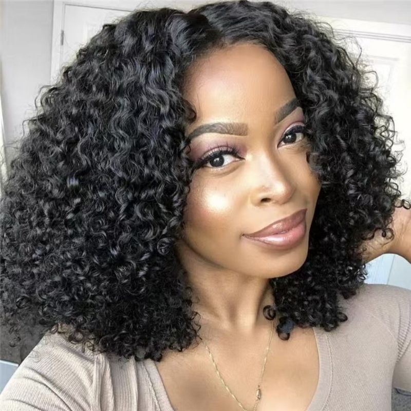 Wig African small curly middle parted shawl wig European and American wig black medium long curly hair black