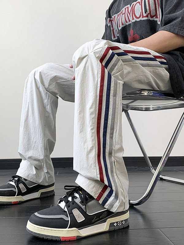 M668 Men's Fashionable,Loose and Casual Design Sense Side Striped Quick-drying Wide-leg Trousers