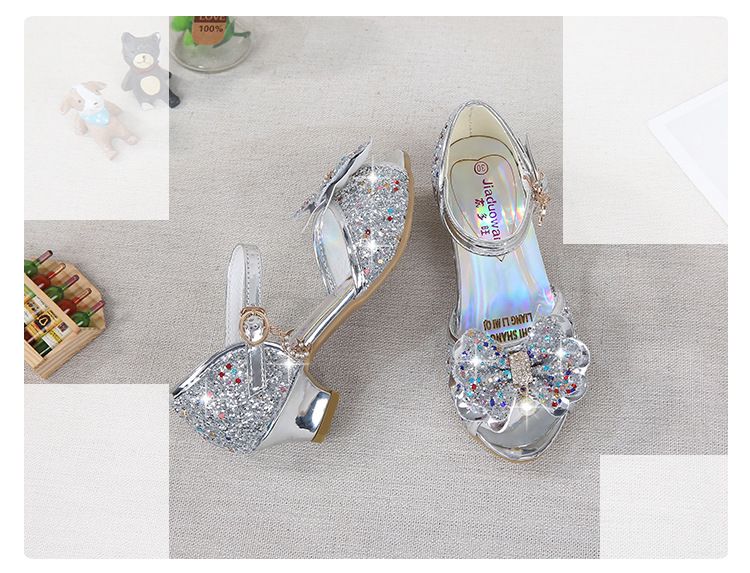 Dress Shoes Dreamy Girl's High Heels Children's Princess Sandals Bow Tie Children's Shoes Crystal Heeled Shoes