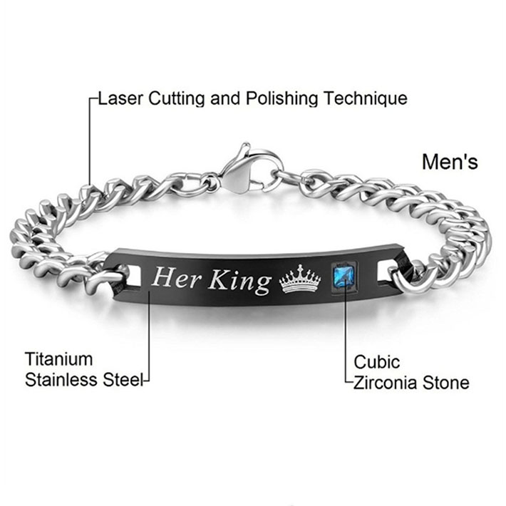 2 Pcs/Set Couple Bracelets Men/Women Bracelets His Queen Her King Bracelet Chain Crystal On Hands Jewelry Lovers Gift Valentine's Day