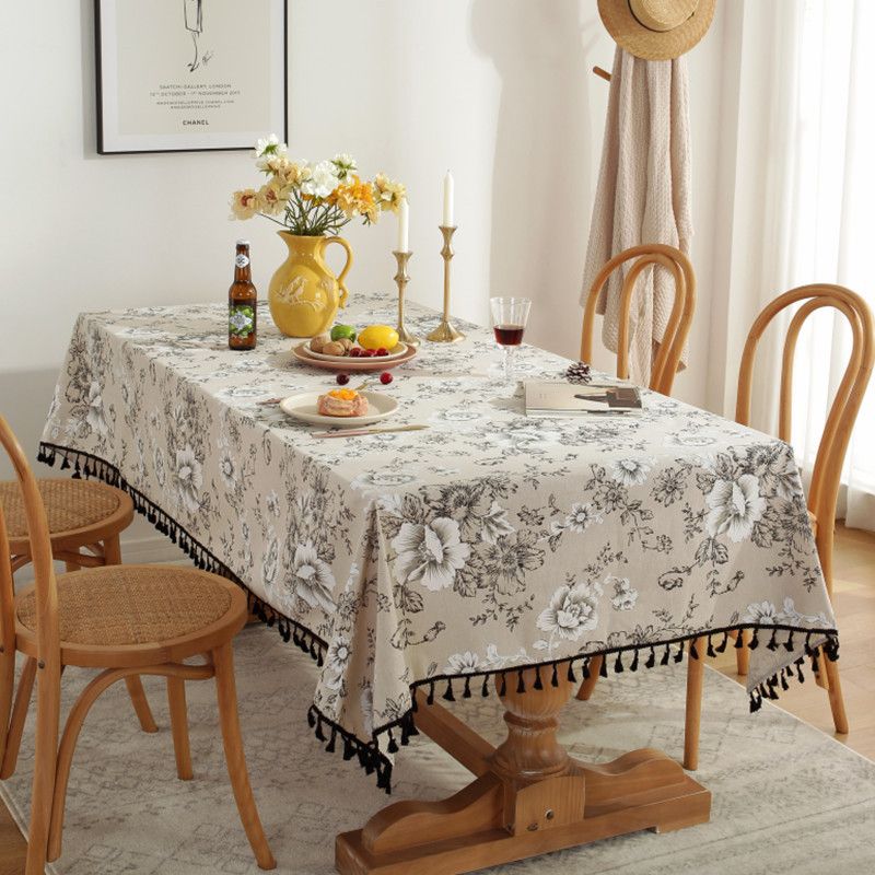 MD Peony Printed Cotton Linen Tablecloth, Dustproof Decorative Tablecloth