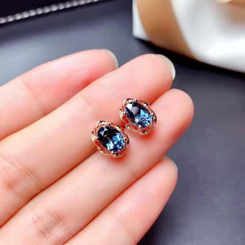 855 women's blue earrings simple elegant charm girl stud earrings