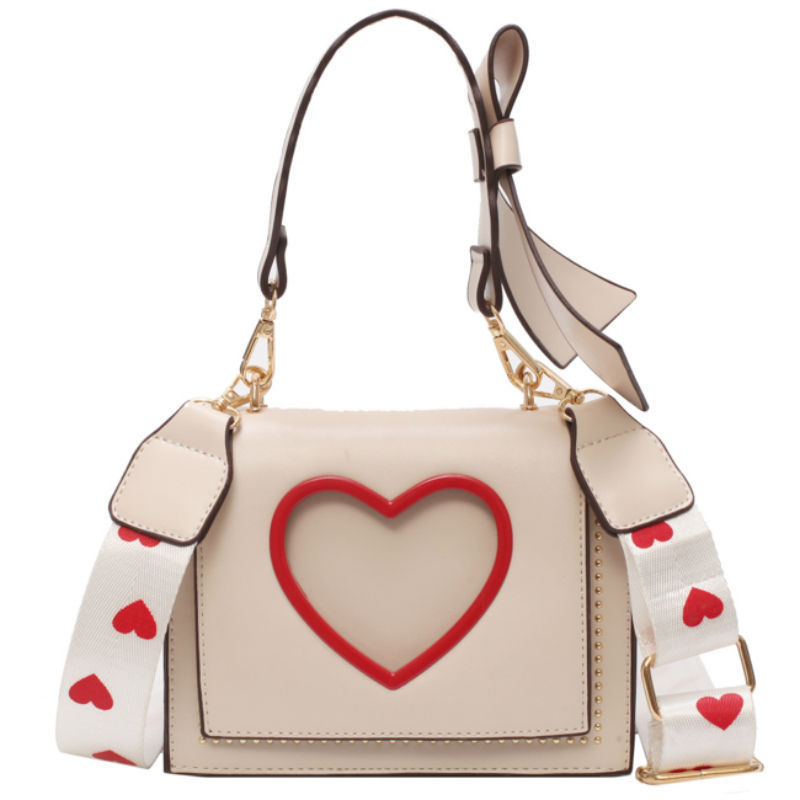 MM2416-7356 Wide Strap Women Crossbody Bags Contrast Heart Ladies Handbags Luxury Satchels Women Bags Shoulder Crossbody Sling Bags 