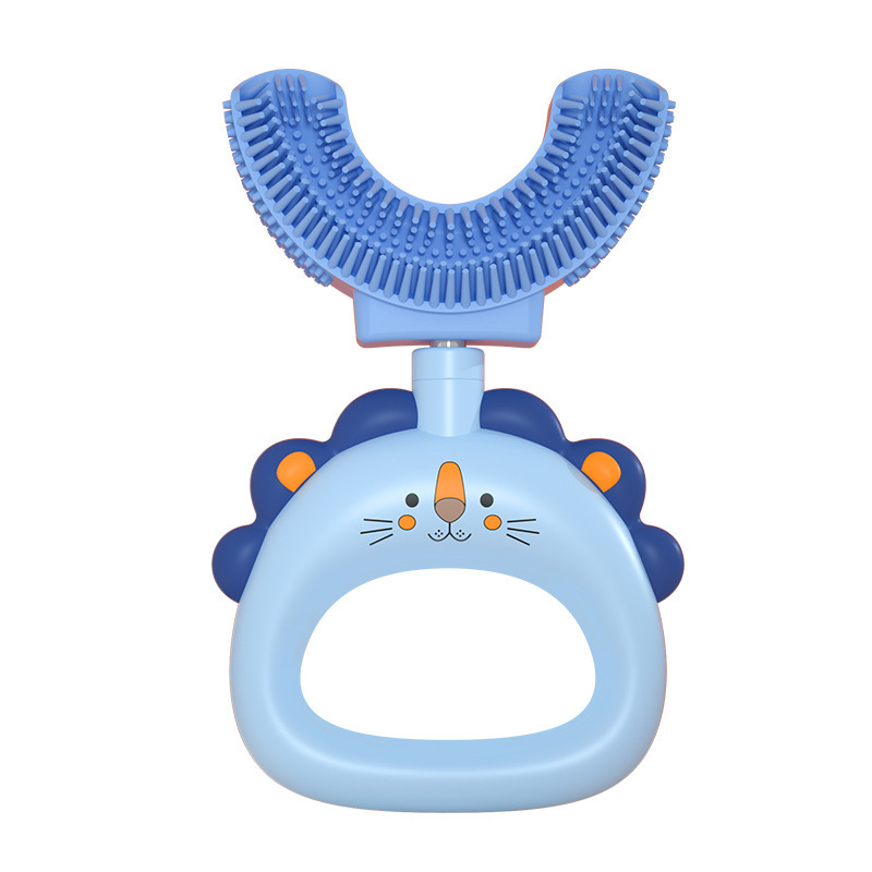j-558 Kids Lion U-Shaped Toothbrush for Toddlers Aged 2-14, Children Toothbrush Food Grade Soft Silicone Brush Head, 360°Manual Toothbrush Oral Teeth Cleaning Tools for Kids