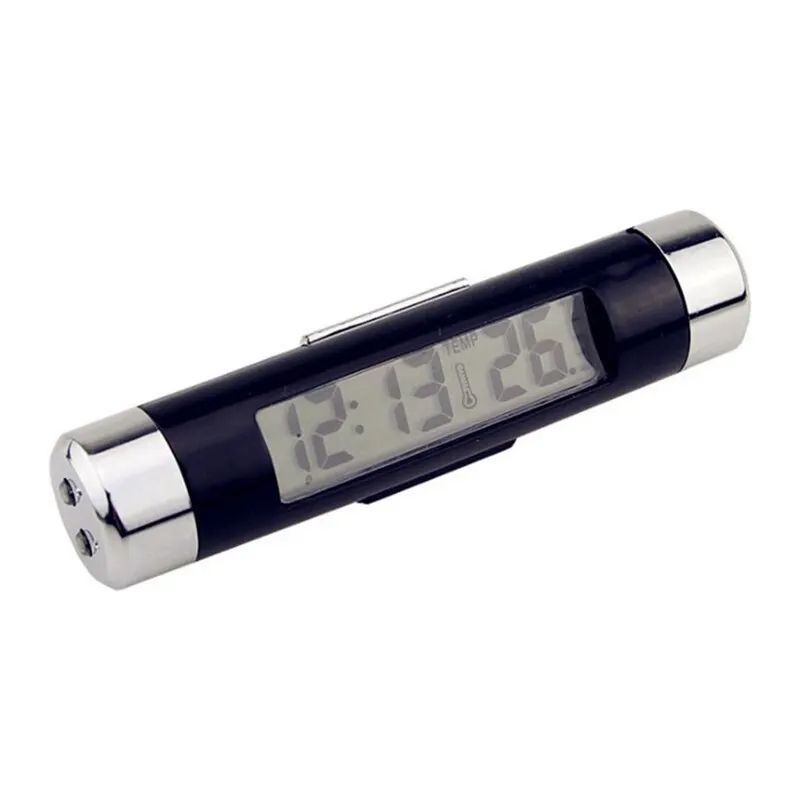 1PCS Clock Temperature Thermometer Clip Portable 2 in 1 Digital Car LCD Electronic Clock Digital Time Clock Blue Backlight