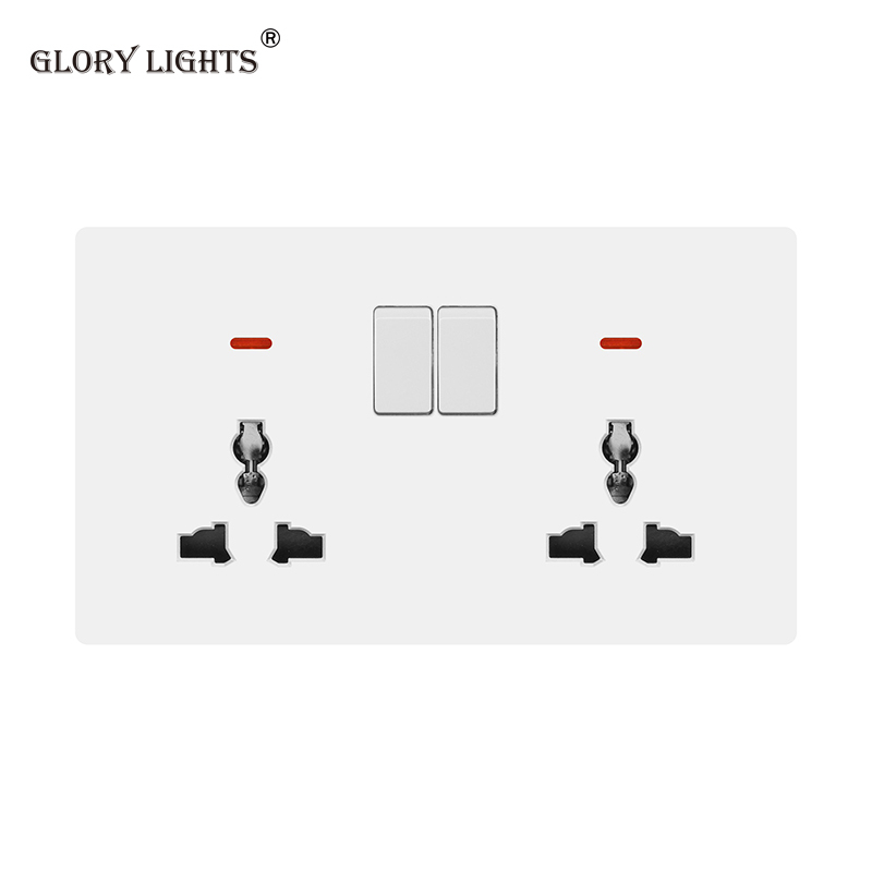 Glory Electric Double/Single Socket, UK 13A Power Socket Plug, Universal Wall Push Button Light Switch