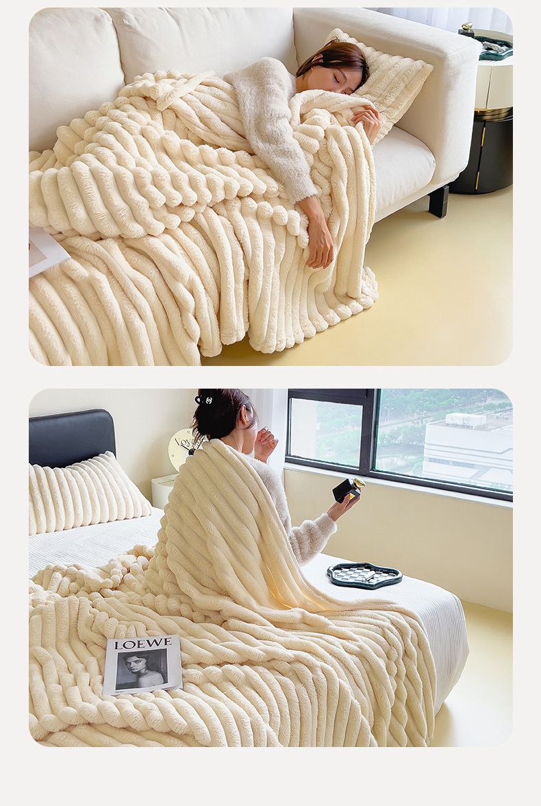 Khaki Throw Blanket for Couch - GentleSoft Cozy Soft Blankets for Women, Cute Small Rabbit Fur Fabric Throws for Girls, Off White, 150*200cm