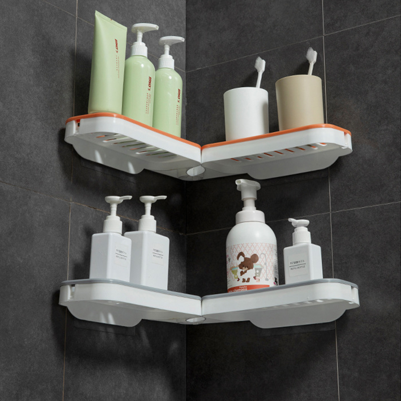 B4233 Foldable Corner Bathroom Shelf Kitchen Storage Rotating Rack Floating Shelves For Wall Holder Triangular Shower Organizer
