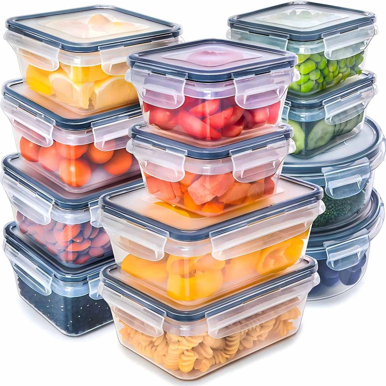 12-Piece Clear/Grey Food Storage Containers, Premium Snap Bases, and Various Size Lids, Perfect for Meal Prep, Leftovers, and Dishwasher Safe