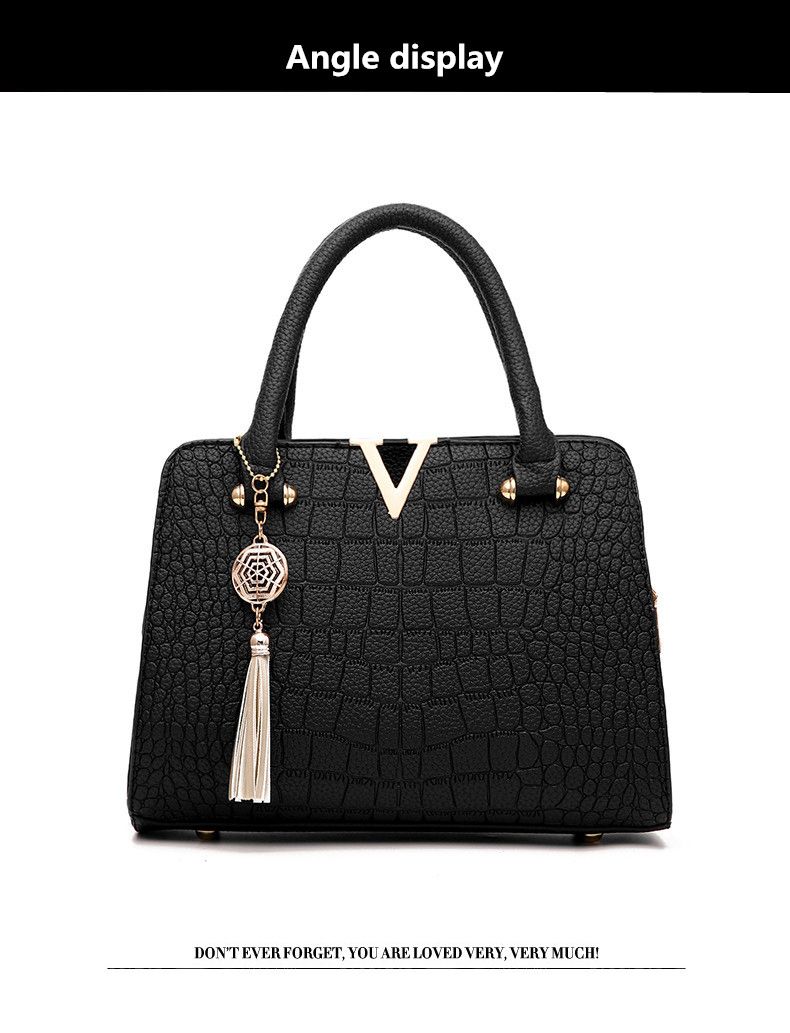Crocodile leather women's bag V letter designer women's handbag