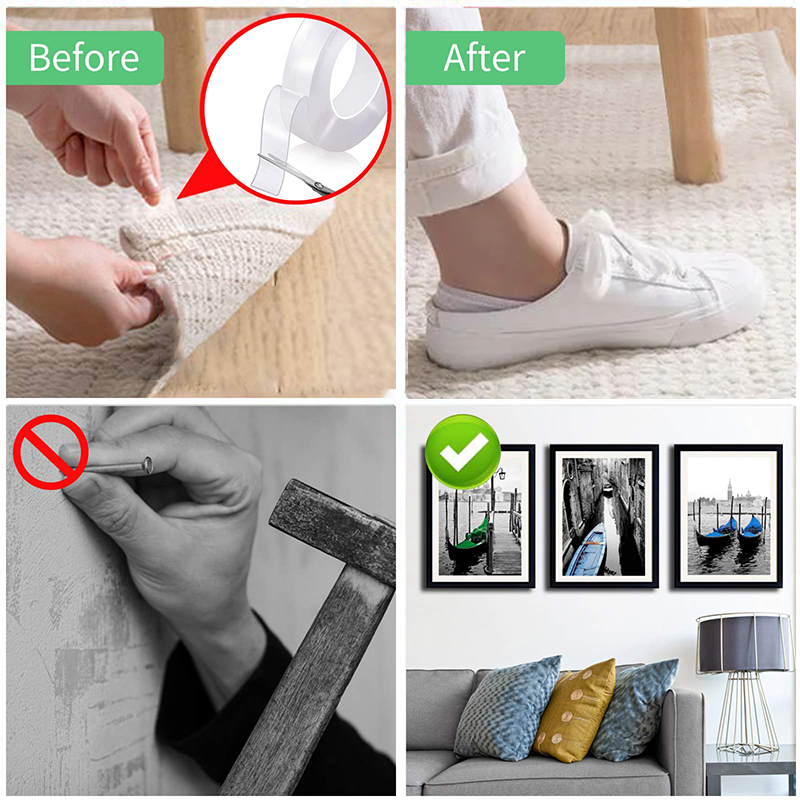 HF809 Double Sided Tape Heavy Duty, Multipurpose Removable Mounting Tape Adhesive Grip,Washable Strong Sticky Wall Tape Strips Transparent Tape Poster Carpet Tape for Paste Items,Household