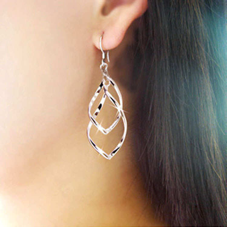 Twisted Rhombus Earrings Women Double OL Fashion Jewelry Bling Geometric Earrings For Ladies