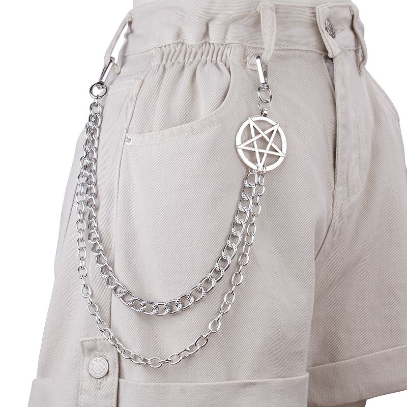 Hip hop trampoline metal pentagram waist chain